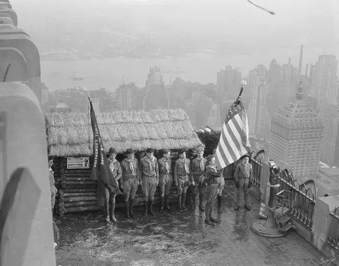 Framed Print : Boy Scouts and Log Cabin atop RCA Building Framed Print : Boy Scouts and Log Cabin atop RCA Building