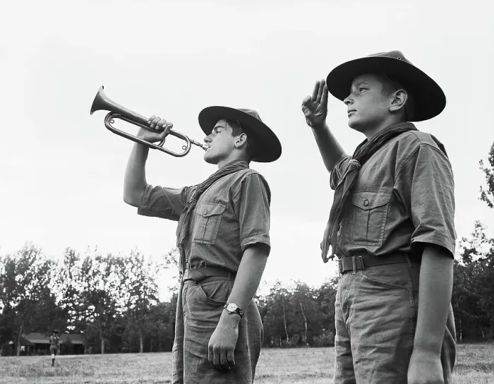 Framed Print : Boy Scouts Playing Bugle and Saluting Framed Print : Boy Scouts Playing Bugle and Saluting
