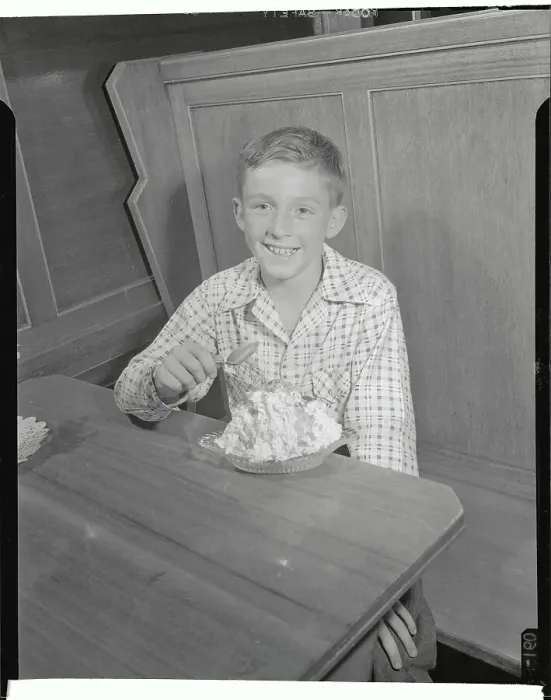 Framed Print : Boy Starting to Eat Large Ice Cream Sundae Framed Print : Boy Starting to Eat Large Ice Cream Sundae