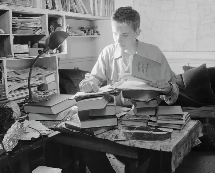 Framed Print : Boy Studying in His Room Framed Print : Boy Studying in His Room