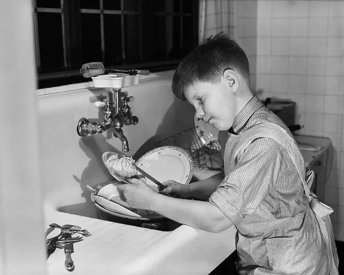 Framed Print : Boy Washing Dishes Framed Print : Boy Washing Dishes