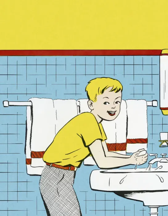 Framed Print : Boy Washing His Hands Framed Print : Boy Washing His Hands