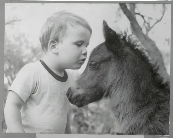 Framed Print : Boy Whispering to Shetland Colt Framed Print : Boy Whispering to Shetland Colt