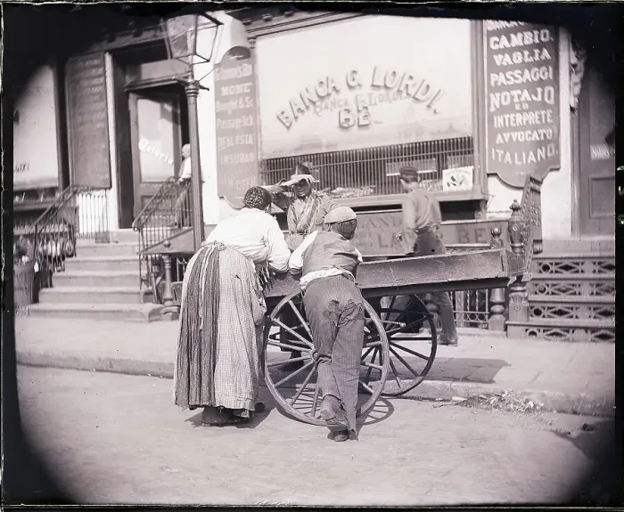 Framed Print : Boy and Woman Lean on Hucksters Pushcart Framed Print : Boy and Woman Lean on Hucksters Pushcart