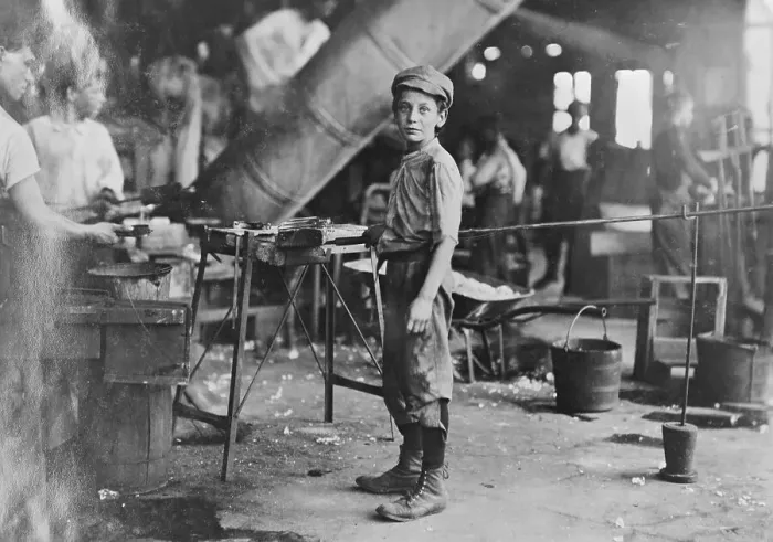 Framed Print : Boy Working in Glass Factory Framed Print : Boy Working in Glass Factory