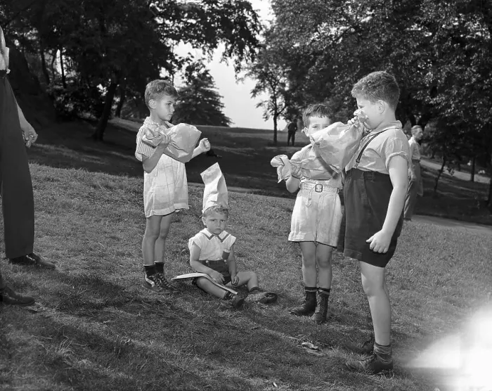 Framed Print : Boys (6-9 years) Popping Paper Bags, Central Park, Manhattan, New York City, New York State, USA. July 04, 1942 Framed Print : Boys (6-9 years) Popping Paper Bags, Central Park, Manhattan, New York City, New York State, USA. July 04, 1942
