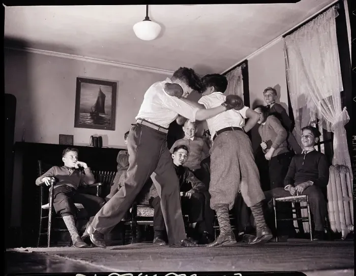 Framed Print : Boys Boxing for Other Boys at School