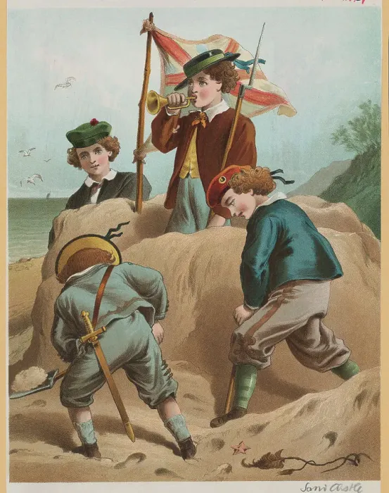 Framed Print : Boys Building Sand Castle Framed Print : Boys Building Sand Castle