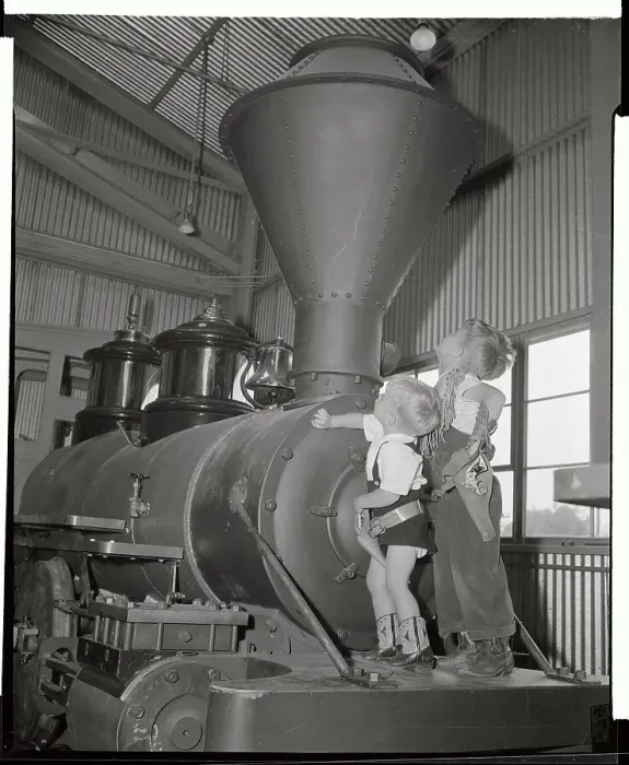 Framed Print : Boys Climbing on Disneyland Steam Locomotive Framed Print : Boys Climbing on Disneyland Steam Locomotive