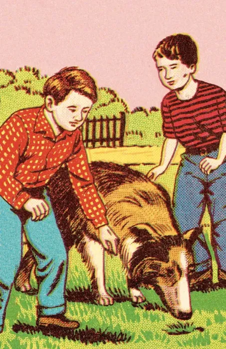 Framed Print : Boys with dog Framed Print : Boys with dog