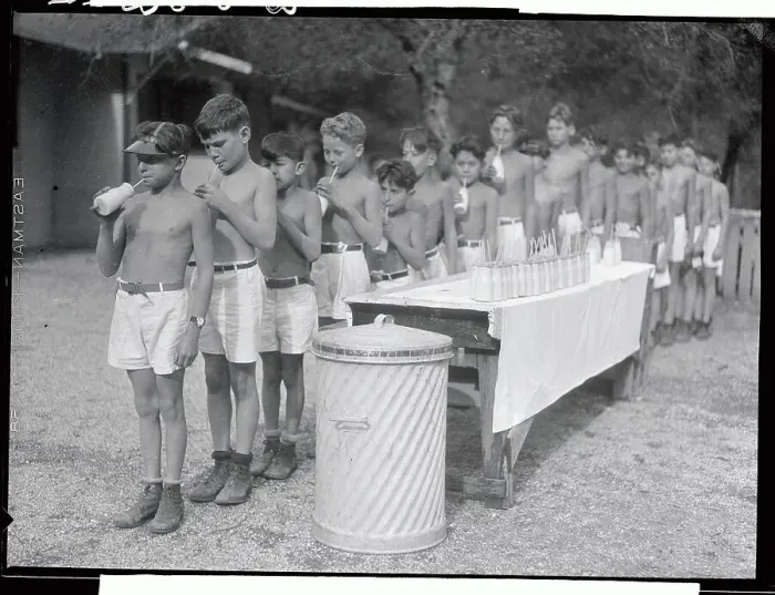 Framed Print : Boys Drinking Milk at Tuberculosis Camp Framed Print : Boys Drinking Milk at Tuberculosis Camp