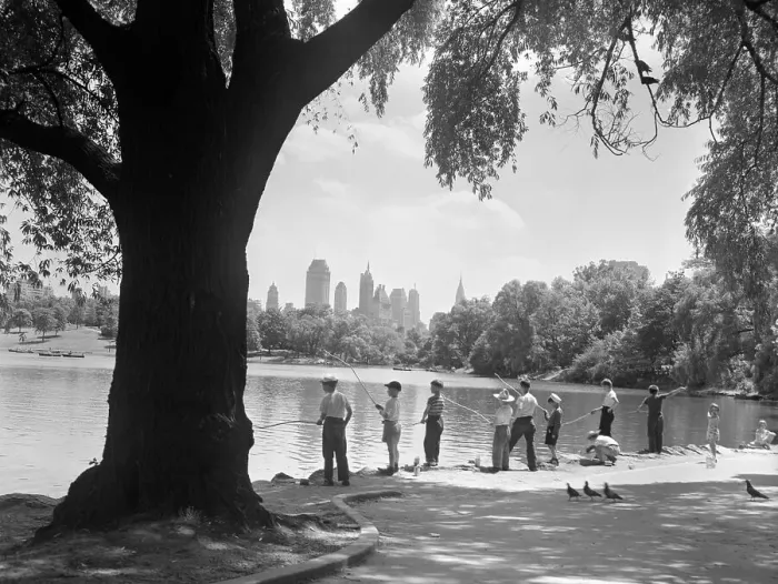 Framed Print : Boys Fishing in Central Park Framed Print : Boys Fishing in Central Park