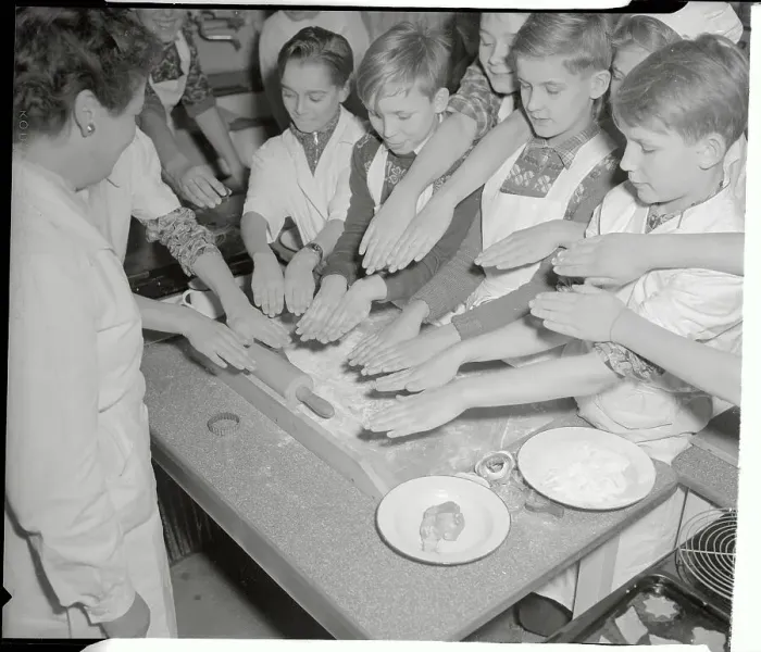 Framed Print : Boys Getting Hands Inspected Before Cooking Class