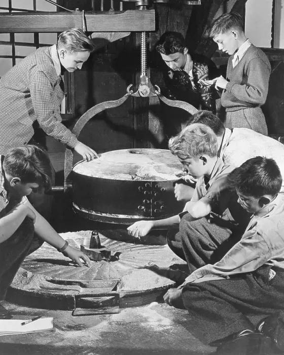 Framed Print : Boys Grinding Corn In Mill Framed Print : Boys Grinding Corn In Mill