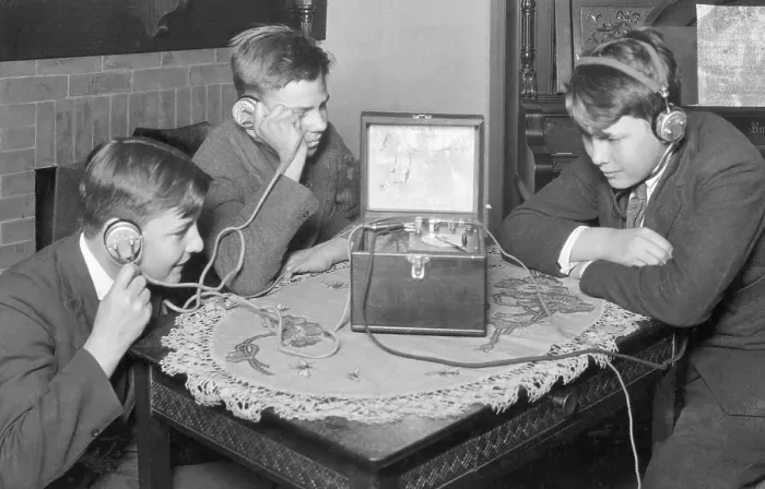 Framed Print : Boys Listen To Early Radio Framed Print : Boys Listen To Early Radio