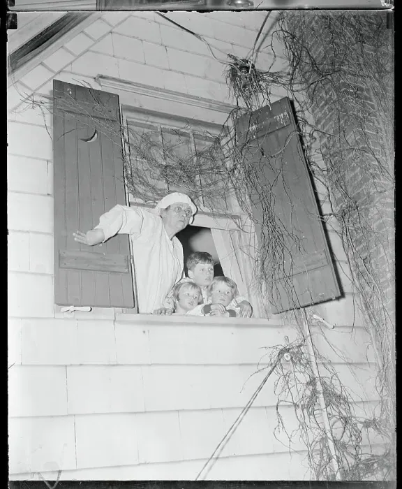 Framed Print : Three Boys Looking Out a Window