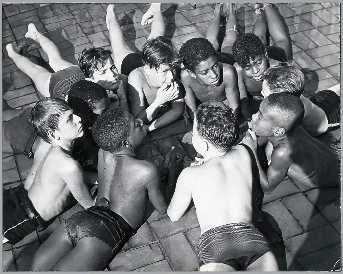 Framed Print : Boys Lying Down By The Pool