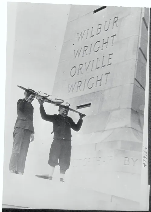 Framed Print : Boys Near Wright Memorial