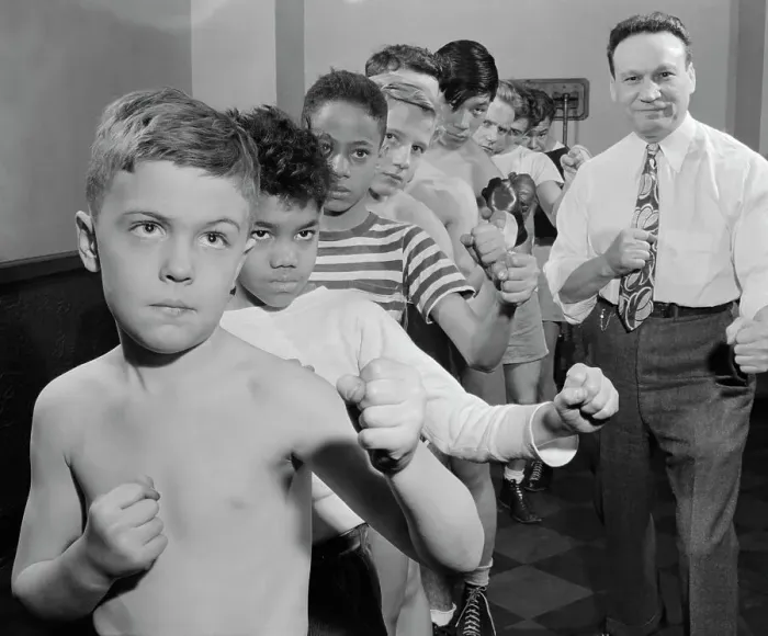 Framed Print : Boys Practicing Punches as Coach Watches Framed Print : Boys Practicing Punches as Coach Watches