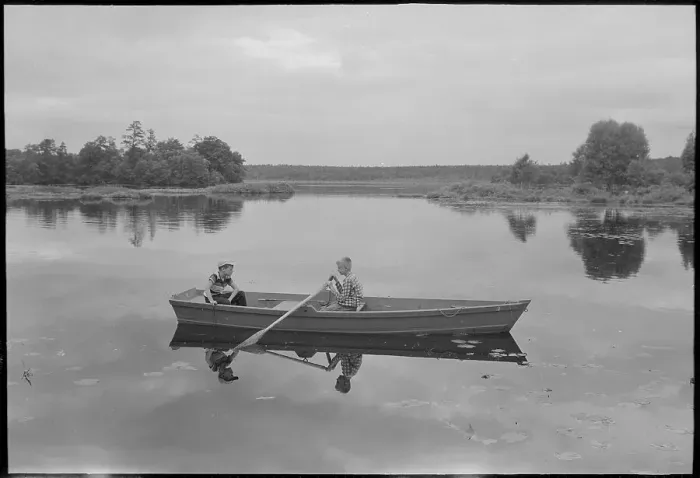Framed Print : Boys in Rowboat Framed Print : Boys in Rowboat