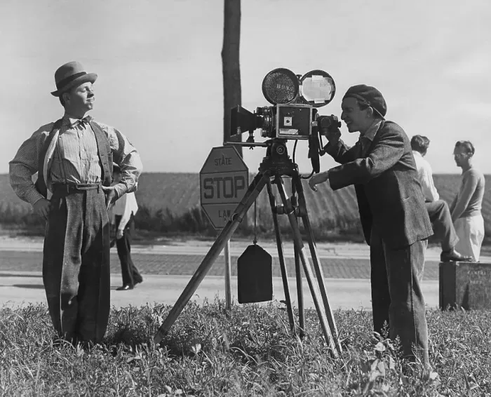 Framed Print : Boys Town. Actor Sidney Miller (1916 - 2004) pretends to film Mickey Rooney Framed Print : Boys Town. Actor Sidney Miller (1916 - 2004) pretends to film Mickey Rooney