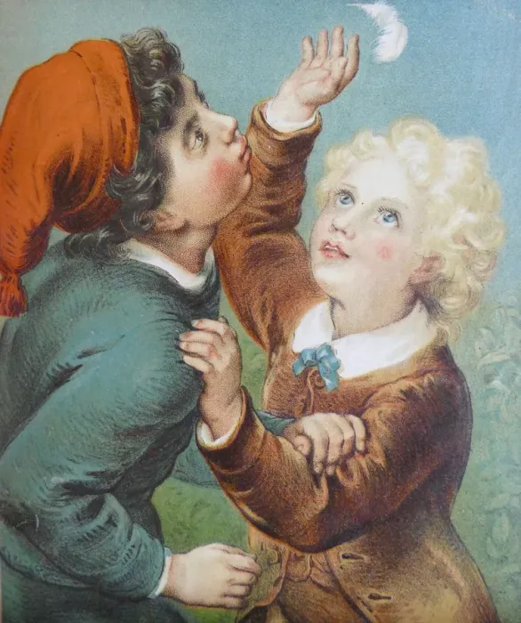 Framed Print : Two boys trying to catch a flying feather Framed Print : Two boys trying to catch a flying feather