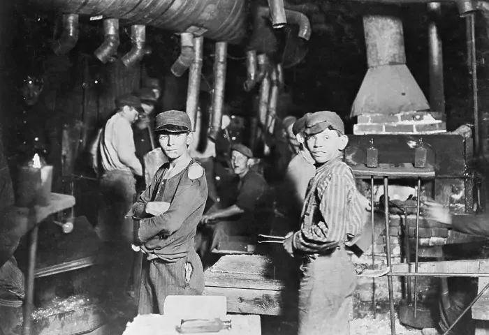 Framed Print : Boys Working at Glass Factory Framed Print : Boys Working at Glass Factory