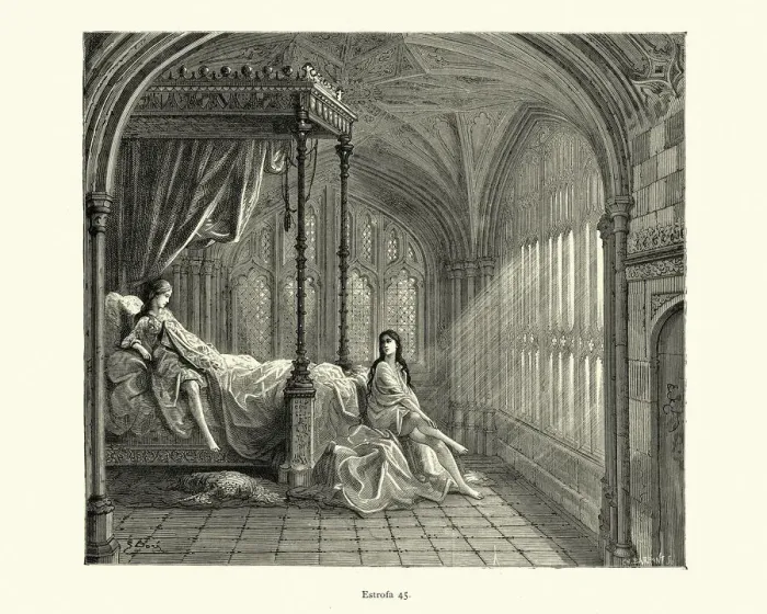 Framed Print : Bradamante and the maiden in bed, medieval chivalric romance Framed Print : Bradamante and the maiden in bed, medieval chivalric romance