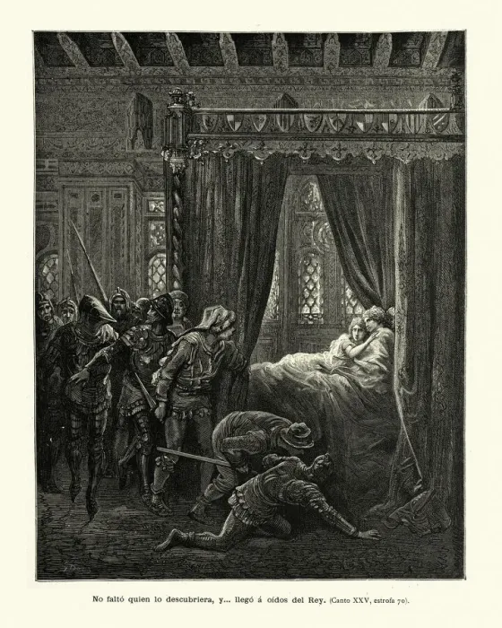 Framed Print : Bradamante and the maiden discovered in bed, medieval chivalric romance Framed Print : Bradamante and the maiden discovered in bed, medieval chivalric romance