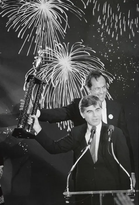 Framed Print : Bill Bradley and Michael Dukakis with Trophy Framed Print : Bill Bradley and Michael Dukakis with Trophy