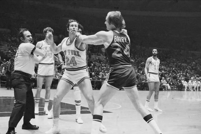 Framed Print : Bill Bradley and Rick Barry in Court Confrontation Framed Print : Bill Bradley and Rick Barry in Court Confrontation