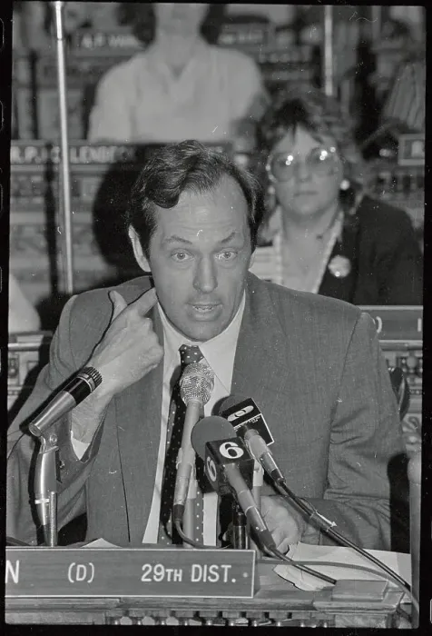 Framed Print : Bill Bradley Sitting at Microphones Framed Print : Bill Bradley Sitting at Microphones