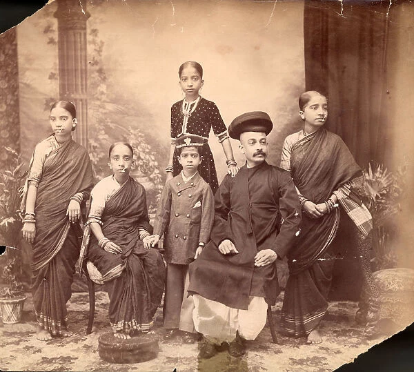 Brahmin. circa 1890: An Indian Brahmin and his family