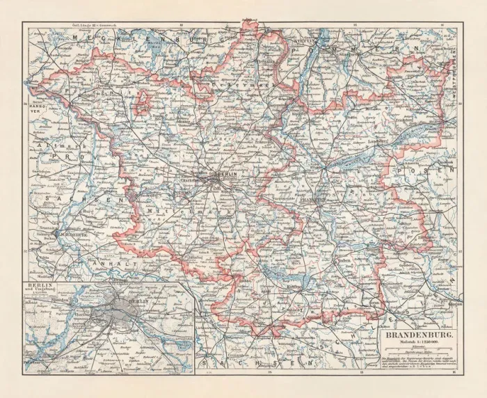 Framed Print : Brandenburg in Germany, mainland, province, and Berlin, lithograph, published 1897 Framed Print : Brandenburg in Germany, mainland, province, and Berlin, lithograph, published 1897
