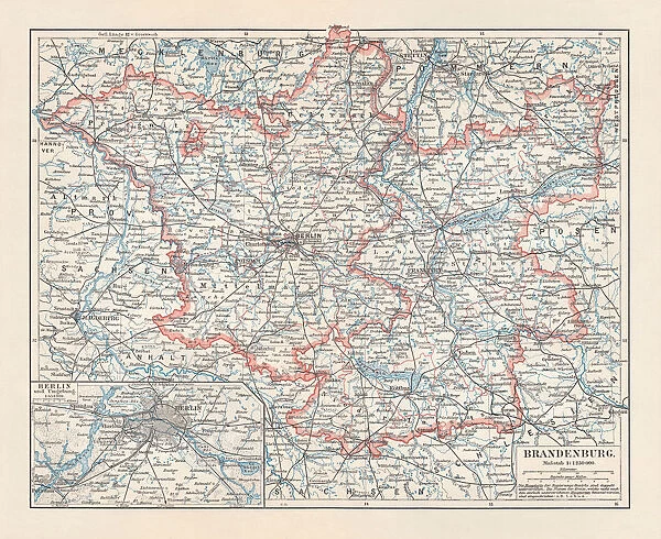 Brandenburg in Germany, mainland, province, and Berlin, lithograph, published 1897