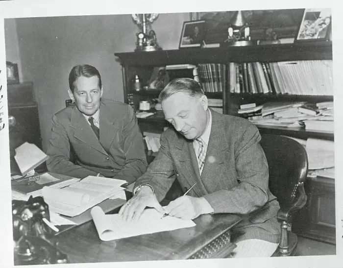 Framed Print : Former Braniff Airlines President with Douglas Aircraft President Framed Print : Former Braniff Airlines President with Douglas Aircraft President