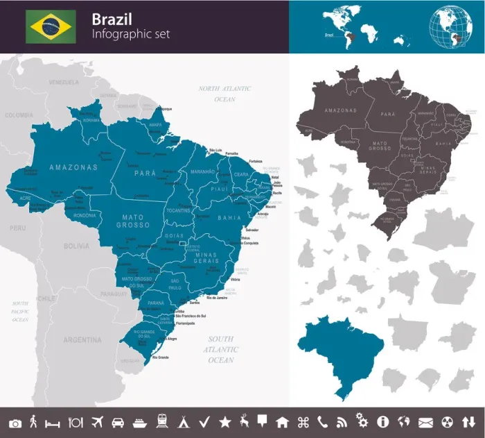 Framed Print : Brazil - Infographic map - illustration Framed Print : Brazil - Infographic map - illustration