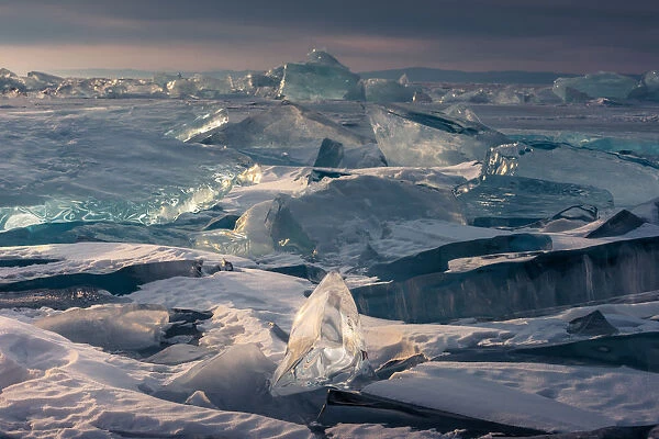 Breaking icebergs at Baikal lake