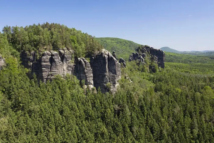 Framed Print : Breite Kluft, literally wide gap, near the Affensteine Rocks in the Elbe Sandstone Mountains, Saxony, Germany, Europe