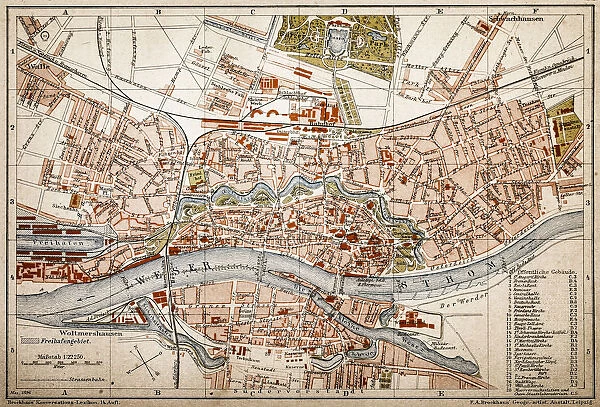Bremen. Antique map of Bremen from 1898