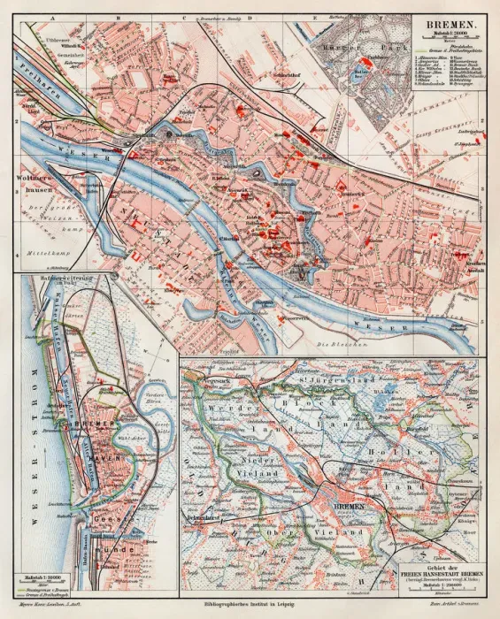 Framed Print : Bremen city map 1895