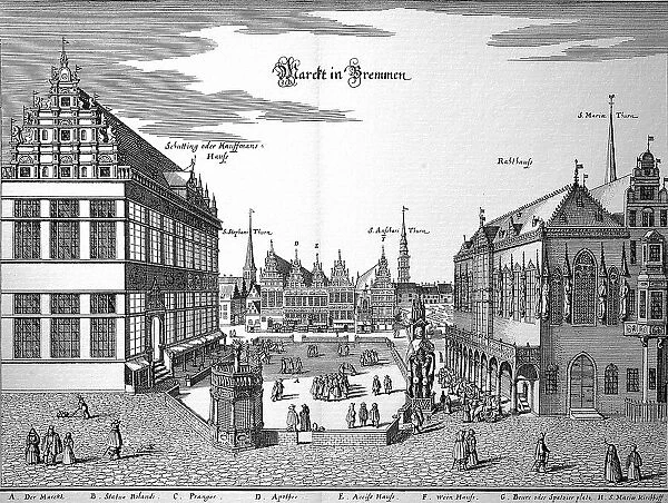 Bremen in the Middle Ages, Germany, Historical, digital reproduction of an original from the 19th century, original date not known
