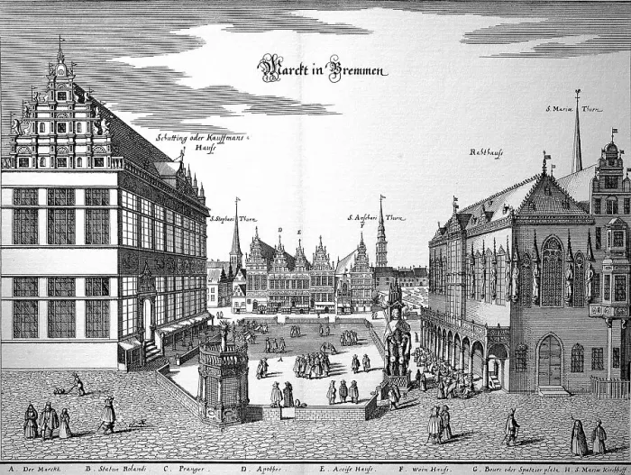 Framed Print : Bremen in the Middle Ages, Germany, Historical, digital reproduction of an original from the 19th century, original date not known Framed Print : Bremen in the Middle Ages, Germany, Historical, digital reproduction of an original from the 19th century, original date not known