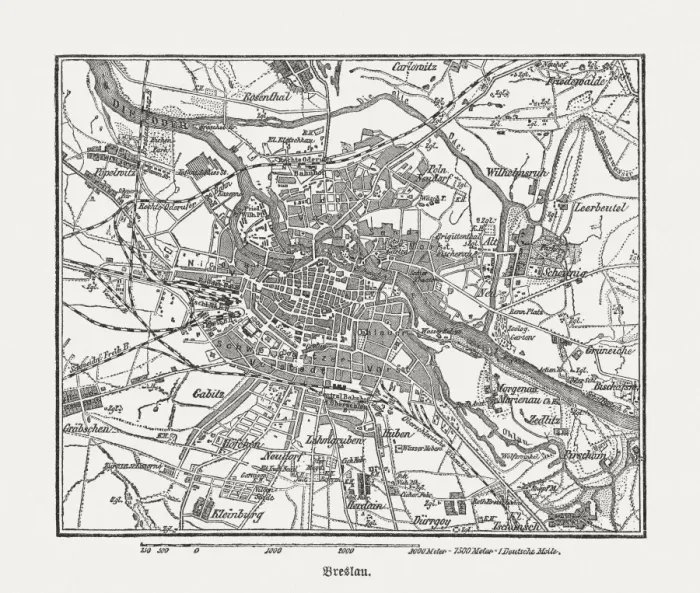 Framed Print : Breslau (Wrocaw, Poland), wood engraving, published in 1882 Framed Print : Breslau (Wrocaw, Poland), wood engraving, published in 1882