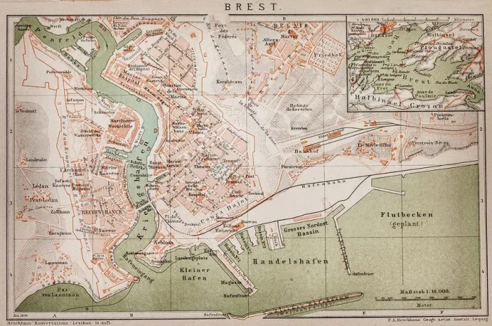 Framed Print : Brest, France map Framed Print : Brest, France map