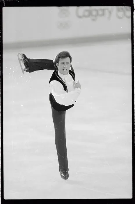 Framed Print : Brian Boitano Performing an Extended Leg Formation During Skating Program