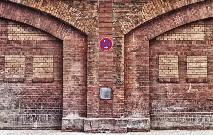 Framed Print : Brickwork, wall, with a no stopping sign, Berlin, Germany, Europe Framed Print : Brickwork, wall, with a no stopping sign, Berlin, Germany, Europe