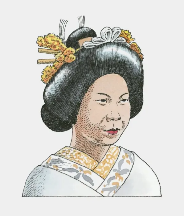 Framed Print : bride, celebration, elegance, head and shoulders, headdress, ink and brush, japanese ethnicity
