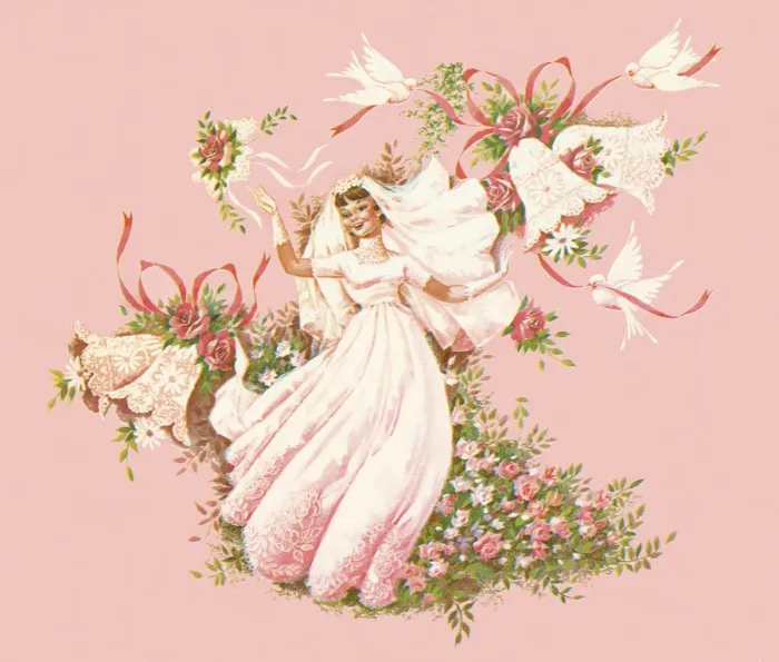 Framed Print : Bride with Flowers on a Pink Background