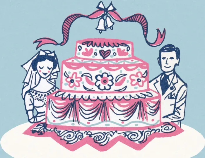 Framed Print : Bride and Groom With Giant Cake Framed Print : Bride and Groom With Giant Cake